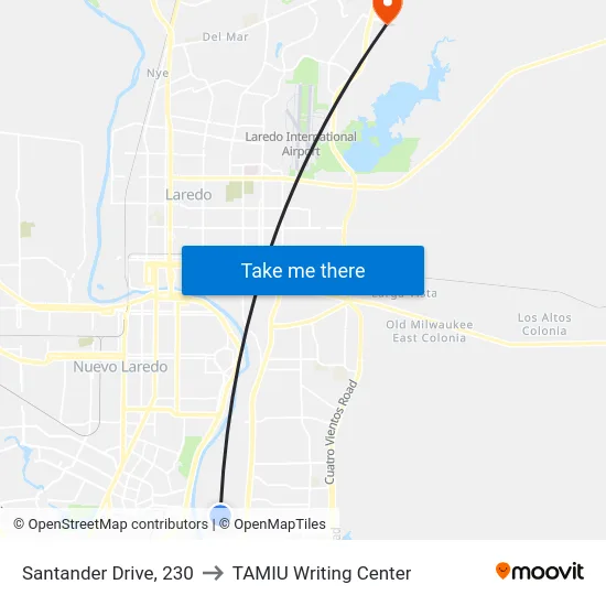 Santander Drive, 230 to TAMIU Writing Center map