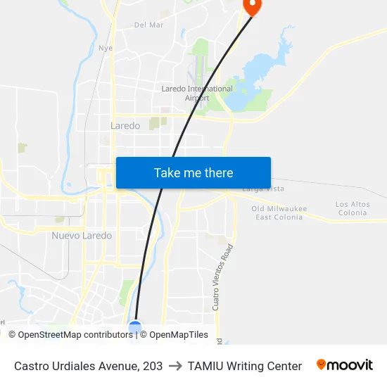 Castro Urdiales Avenue, 203 to TAMIU Writing Center map