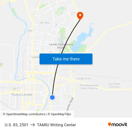 U.S. 83, 2501 to TAMIU Writing Center map