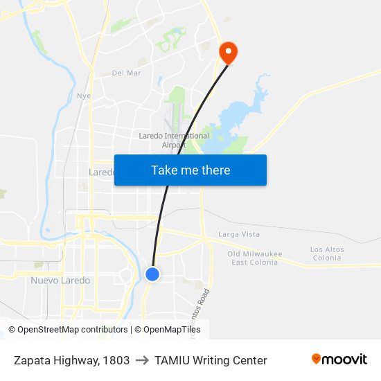 Zapata Highway, 1803 to TAMIU Writing Center map