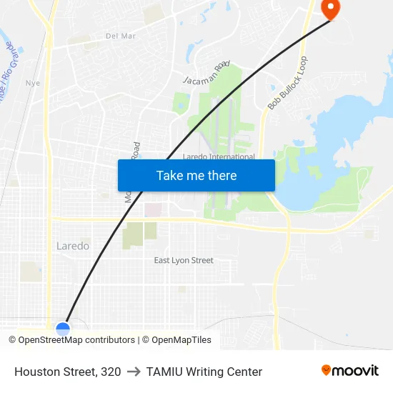Houston Street, 320 to TAMIU Writing Center map