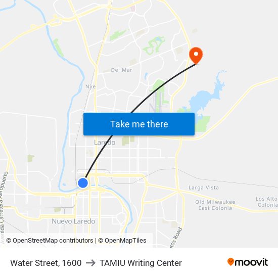 Water Street, 1600 to TAMIU Writing Center map