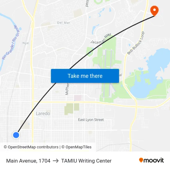 Main Avenue, 1704 to TAMIU Writing Center map