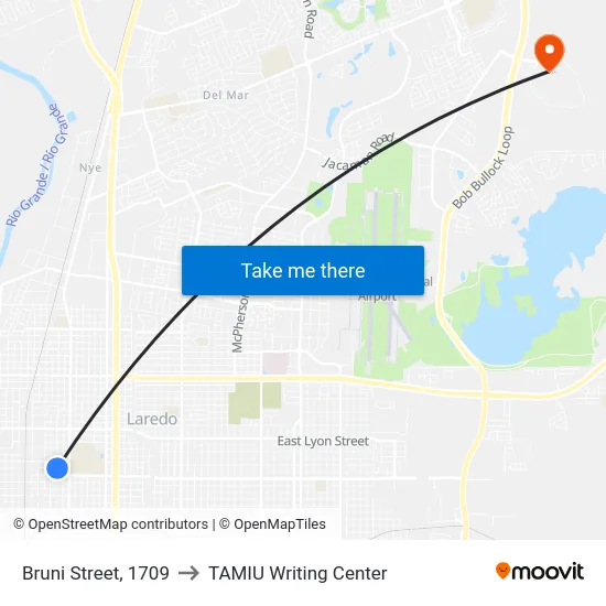 Bruni Street, 1709 to TAMIU Writing Center map