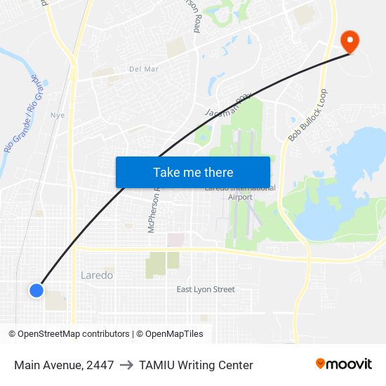 Main Avenue, 2447 to TAMIU Writing Center map