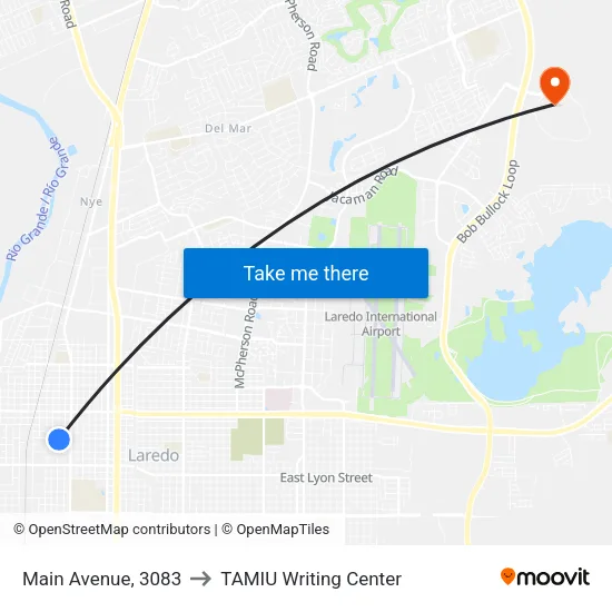 Main Avenue, 3083 to TAMIU Writing Center map