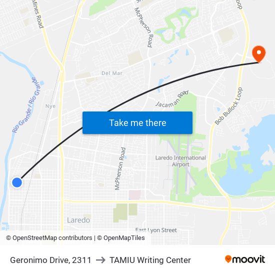 Geronimo Drive, 2311 to TAMIU Writing Center map