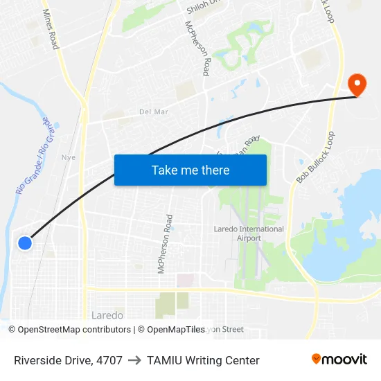 Riverside Drive, 4707 to TAMIU Writing Center map