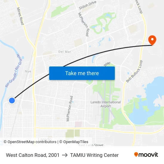 West Calton Road, 2001 to TAMIU Writing Center map