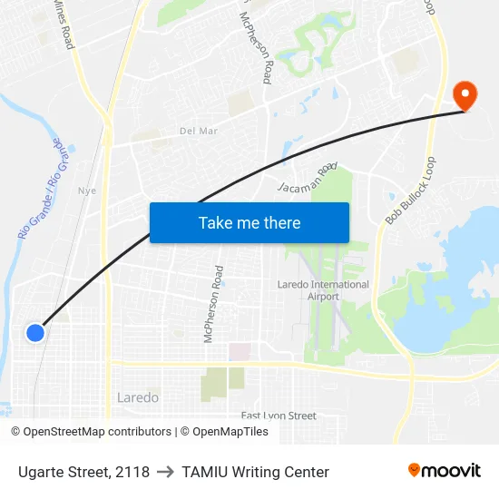 Ugarte Street, 2118 to TAMIU Writing Center map