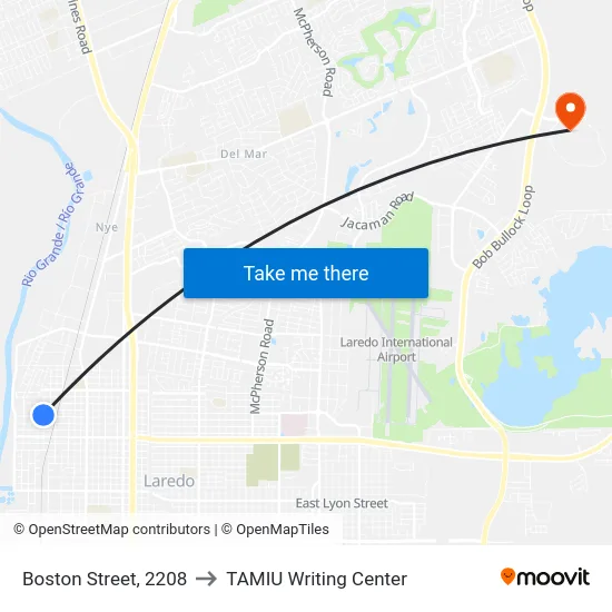 Boston Street, 2208 to TAMIU Writing Center map
