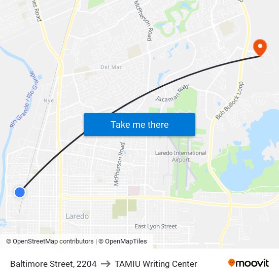 Baltimore Street, 2204 to TAMIU Writing Center map