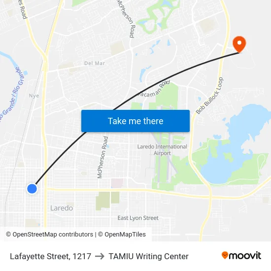 Lafayette Street, 1217 to TAMIU Writing Center map