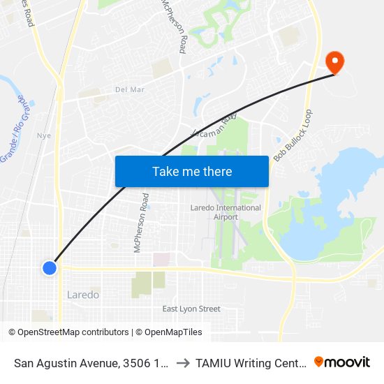 San Agustin Avenue, 3506 1/2 to TAMIU Writing Center map