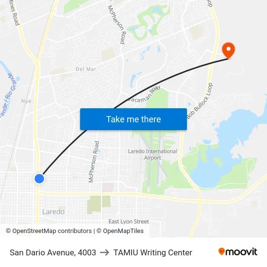 San Dario Avenue, 4003 to TAMIU Writing Center map