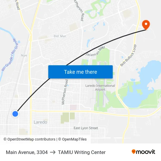 Main Avenue, 3304 to TAMIU Writing Center map