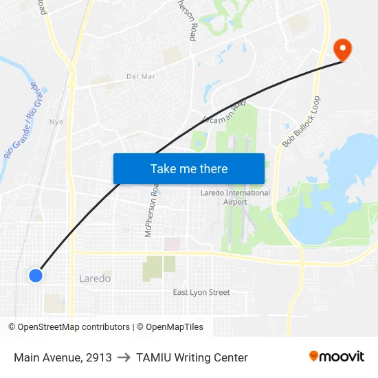 Main Avenue, 2913 to TAMIU Writing Center map