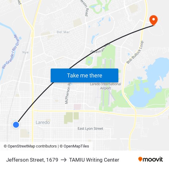 Jefferson Street, 1679 to TAMIU Writing Center map