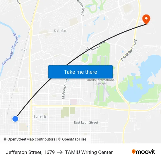 Jefferson Street, 1679 to TAMIU Writing Center map
