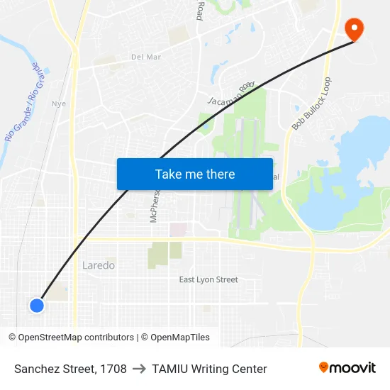 Sanchez Street, 1708 to TAMIU Writing Center map