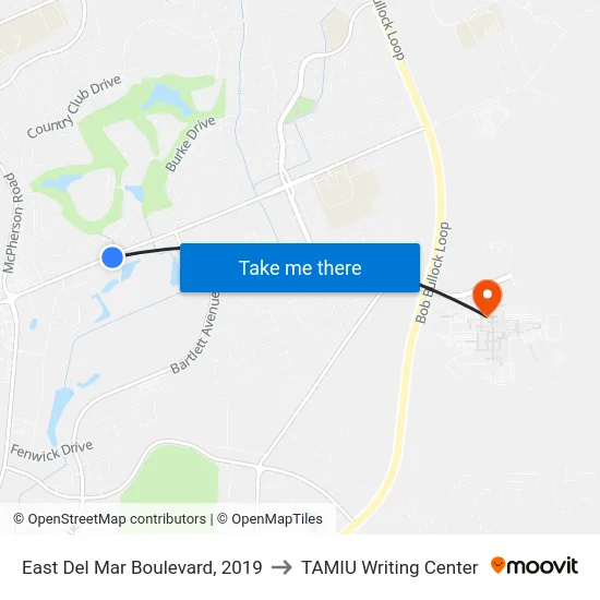 East Del Mar Boulevard, 2019 to TAMIU Writing Center map