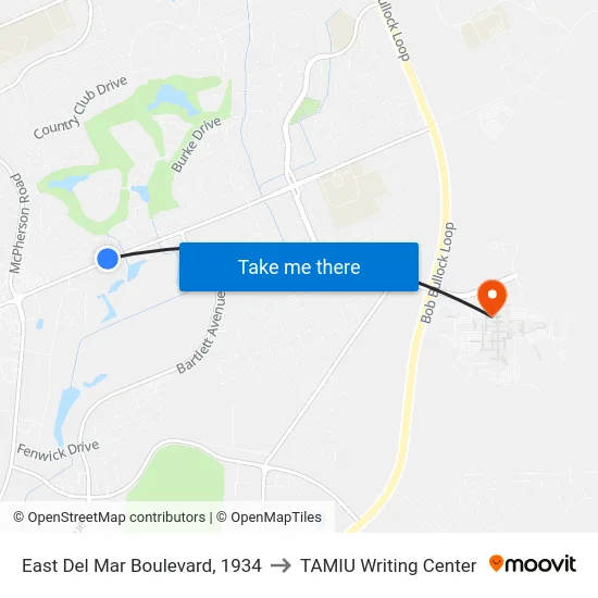 East Del Mar Boulevard, 1934 to TAMIU Writing Center map
