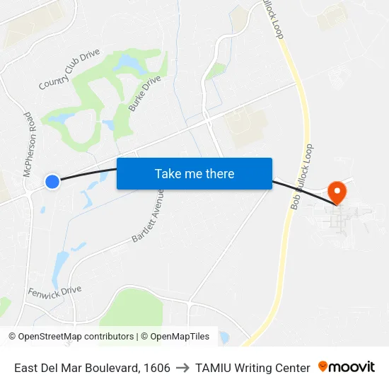 East Del Mar Boulevard, 1606 to TAMIU Writing Center map