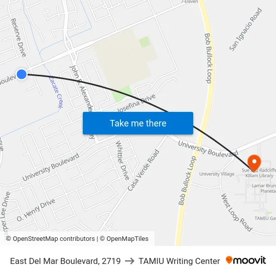 East Del Mar Boulevard, 2719 to TAMIU Writing Center map