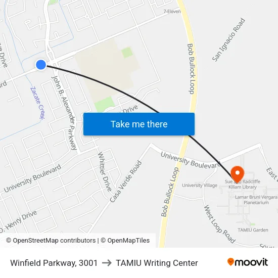 Winfield Parkway, 3001 to TAMIU Writing Center map