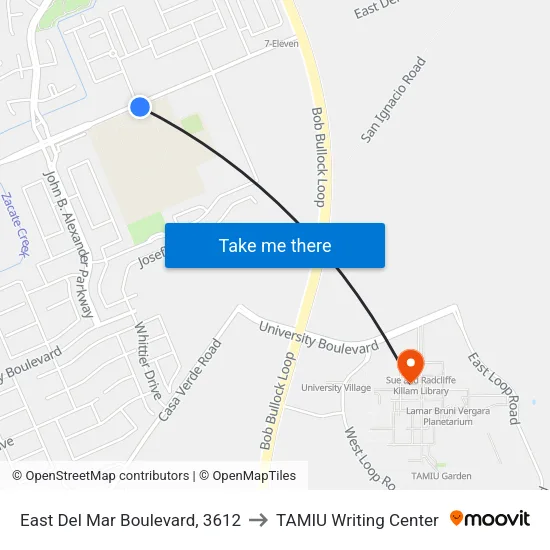 East Del Mar Boulevard, 3612 to TAMIU Writing Center map