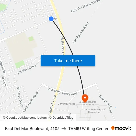 East Del Mar Boulevard, 4105 to TAMIU Writing Center map