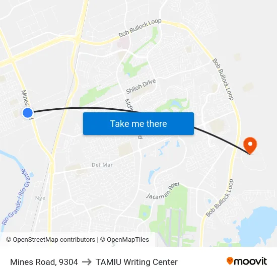 Mines Road, 9304 to TAMIU Writing Center map
