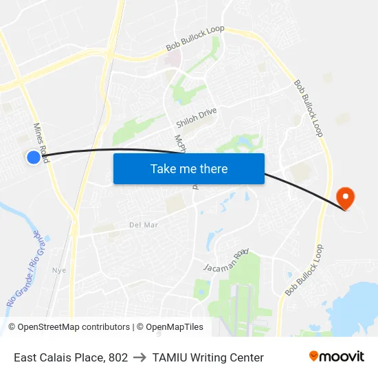East Calais Place, 802 to TAMIU Writing Center map