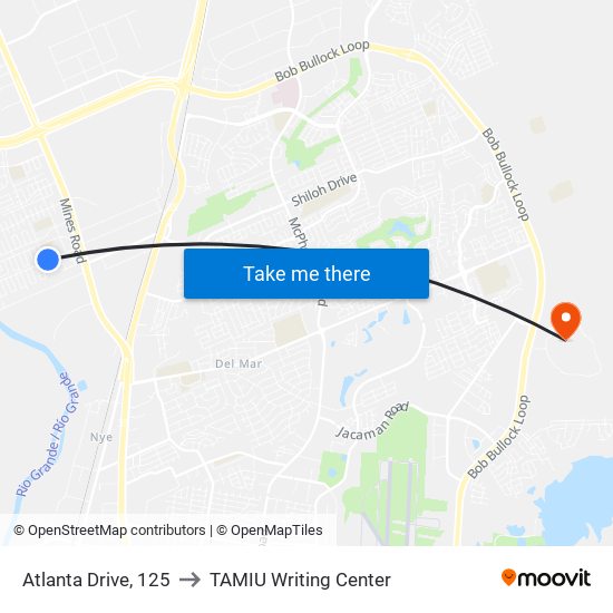 Atlanta Drive, 125 to TAMIU Writing Center map