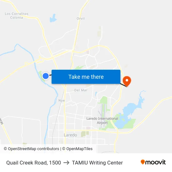 Quail Creek Road, 1500 to TAMIU Writing Center map