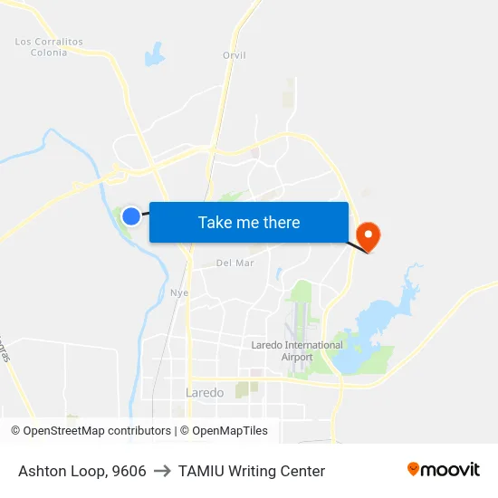 Ashton Loop, 9606 to TAMIU Writing Center map