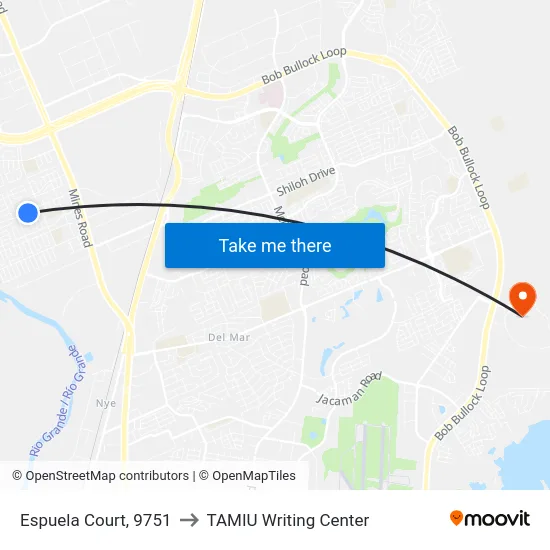 Espuela Court, 9751 to TAMIU Writing Center map