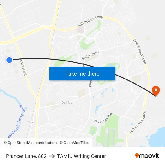 Prancer Lane, 802 to TAMIU Writing Center map