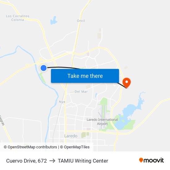 Cuervo Drive, 672 to TAMIU Writing Center map