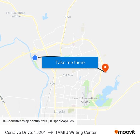 Cerralvo Drive, 15201 to TAMIU Writing Center map