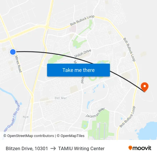 Blitzen Drive, 10301 to TAMIU Writing Center map