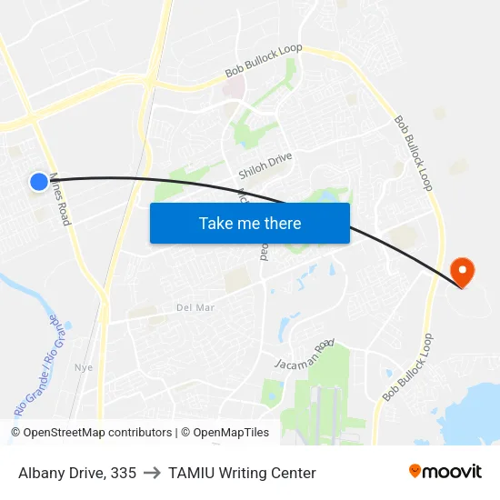 Albany Drive, 335 to TAMIU Writing Center map