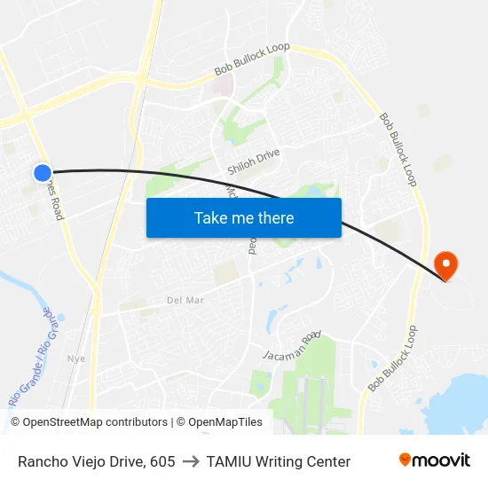 Rancho Viejo Drive, 605 to TAMIU Writing Center map