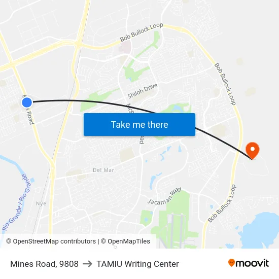 Mines Road, 9808 to TAMIU Writing Center map