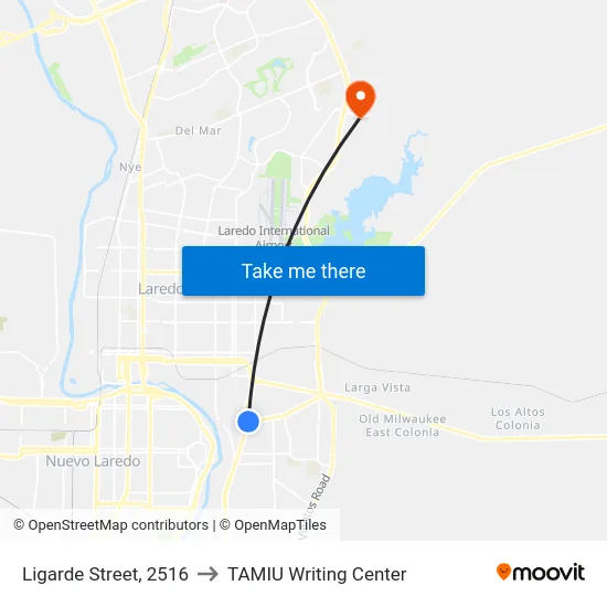 Ligarde Street, 2516 to TAMIU Writing Center map
