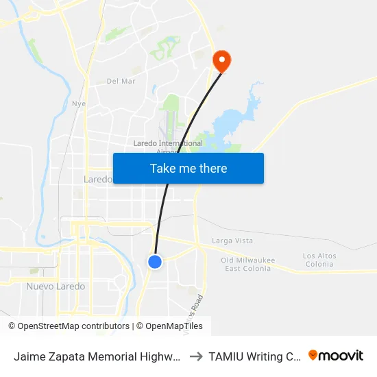 Jaime Zapata Memorial Highway, 2701 to TAMIU Writing Center map