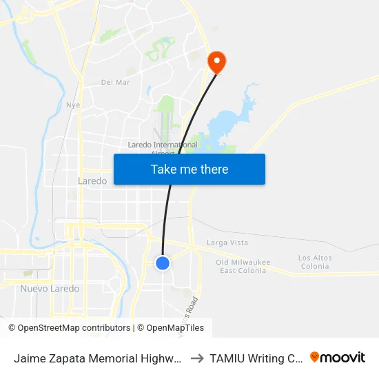 Jaime Zapata Memorial Highway, 3200 to TAMIU Writing Center map