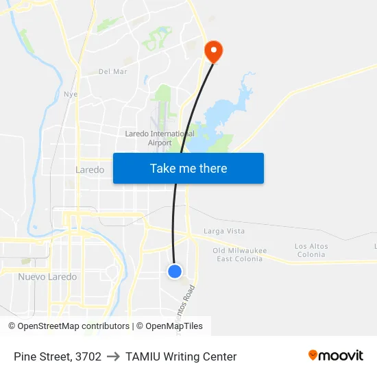 Pine Street, 3702 to TAMIU Writing Center map