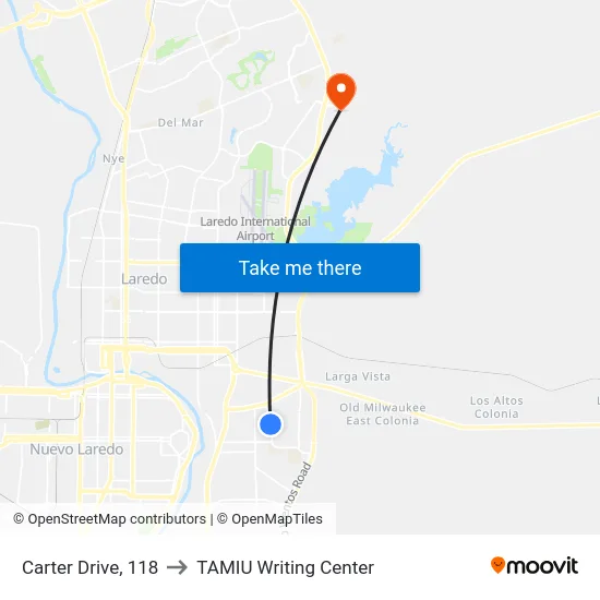 Carter Drive, 118 to TAMIU Writing Center map