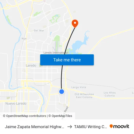 Jaime Zapata Memorial Highway, 3919 to TAMIU Writing Center map
